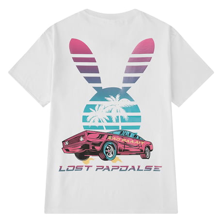 ユニセックス 半袖 Tシャツ メンズ レディース うさぎモチーフ 英字 ヤシの木 車 プリント オーバーサイズ 大きいサイズ ルーズ ストリート TBN-601743728424