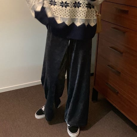 コーデュロイパンツ ワイドパンツ 韓国ファッション レディース ウエストゴム ガウチョパンツ コーデュロイ パンツ 秋 冬 (DTC-608882795600_02)