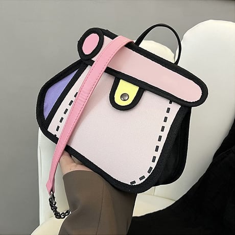 2way 2Dバッグ ショルダーバッグ ハンドバッグ キャンバスバッグ ミニバッグ チェーン 肩掛け 斜め掛け ユニーク かわいい 韓国ファッション レディース DTC-673129556706