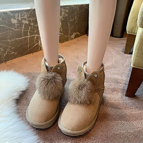 ウサギの耳付き ムートンブーツ 22.5～25.0cm 韓国ファッション レディース ファーブーツ 防寒 もこもこ 履きやすい カジュアル 631262892415