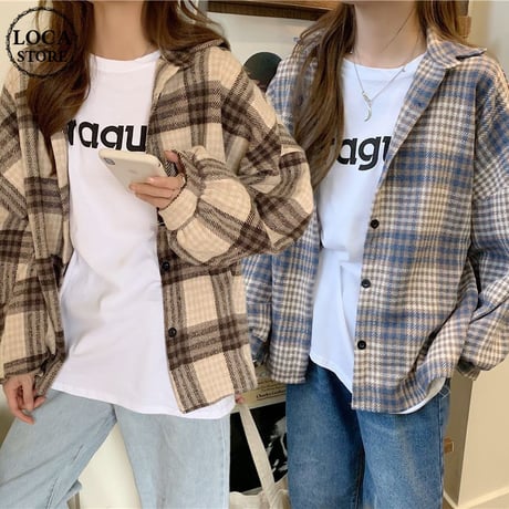 チェック柄 シャツ 起毛 オーバーサイズ 長袖 韓国ファッション レディース チェックシャツ シャツジャケット ルーズ 大きいサイズ ゆったり 大人可愛い ガーリー DTC-628559041267