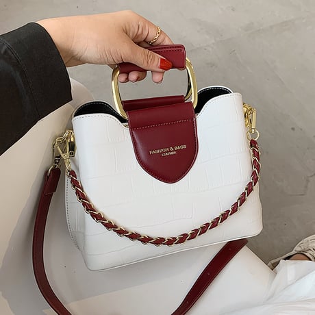 2WAY ハンドバッグ ショルダーバッグ ファスナー ミニバッグ スクエアバッグ バッグ 鞄 レトロ ブラック ホワイト ブラウン ワインレッド DTC-625751564330