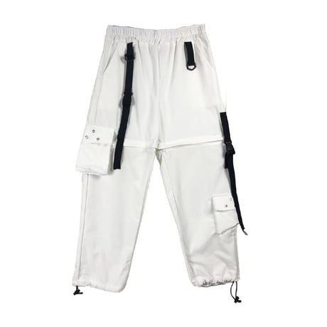 2WAY カーゴパンツ ワイドパンツ バックルベルト ストラップ ミリタリーパンツ アシンメトリー ウエストゴム 韓国ファッション レディース 大人可愛い ガーリー DTC-656242658198