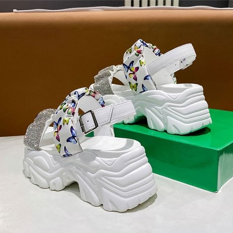 スポーツサンダル 22.0～24.5cm 厚底 スポサン ラインストーン バタフライ柄 厚底サンダル サンダル カジュアル 韓国ファッション レディース DTC-675536022627