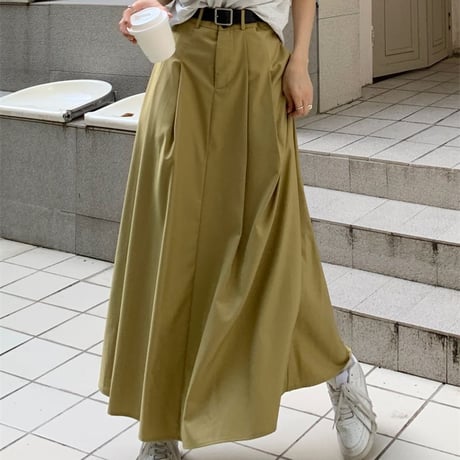 タック ロングスカート ハイウエスト フレア Aラインスカート プリーツ スカート レトロ韓国ファッション レディース 大人可愛い ガーリー DTC-679231010864