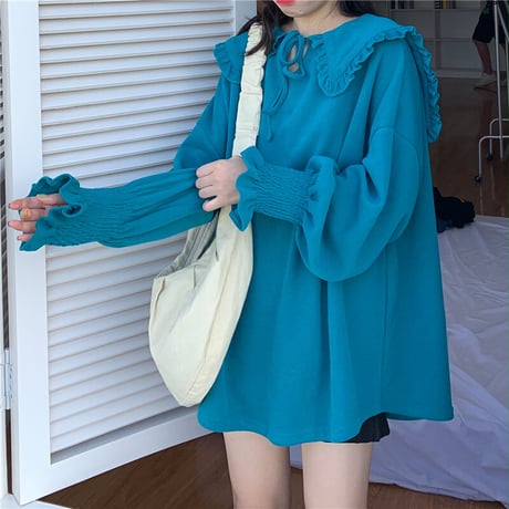 大きい襟 トップス トレーナー ブラウス 長袖 ルーズ レトロ 韓国ファッション レディース 大人可愛い ガーリー フェミニン DTC-654704055754