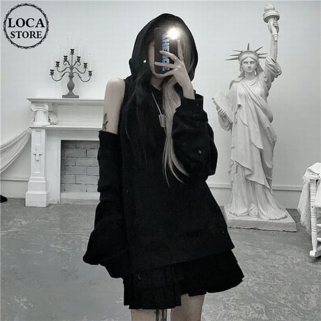 2way パーカー ショルダージップ オフショルダー オーバーサイズ ゆったり ルーズ 韓国ファッション レディース カジュアル ストリートファッション ガーリー DTC-615256713000