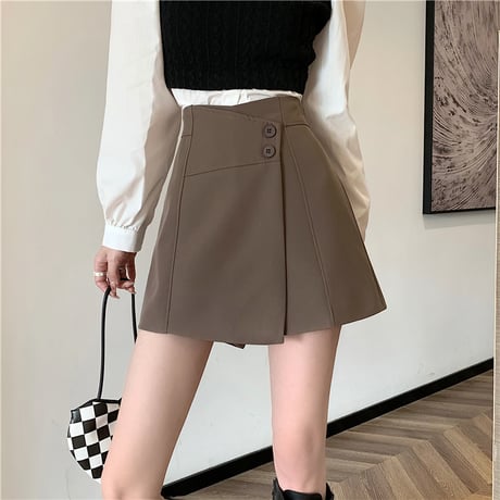 スカート風 ショートパンツ ラップパンツ キュロット ハイウエスト ショーパン レトロ 韓国ファッション レディース 大人可愛い ガーリー DTC-656365250595