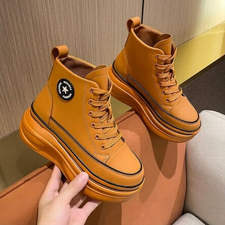 厚底 ハイカットスニーカー 22.0～24.5cm ハイトップ ショートブーツ シューレース カジュアル 韓国ファッション レディース 大人可愛い ガーリー DTC-681860323294
