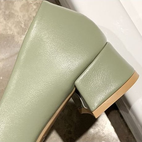 バックル付 パンプス チャンキーヒール 4cm 韓国ファッション レディース シンプル スクエアトゥ シューズ キュート 痛くない かわいい 歩きやすい 610846873186