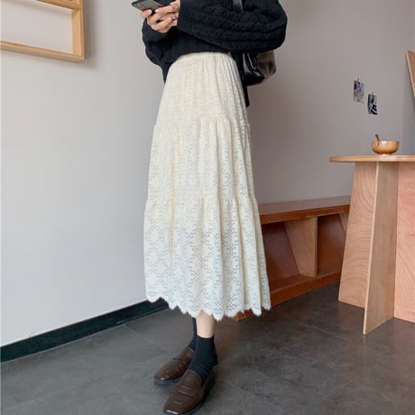 レース ベルベットスカート Aライン ハイウエスト 韓国ファッション レディース プリーツスカート ミドル丈 大人可愛い ガーリー DTC-631866327210