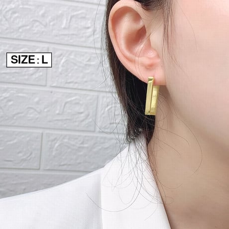 スクエア フープピアス 金属アレルギー対応 レディース ピアス シルバー ゴールド チタンスチール アクセサリー DTC-536679668721