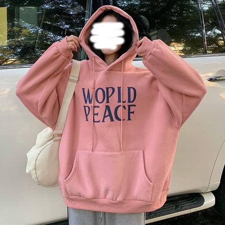 パーカー プラスベルベット WORLDPEACE プルオーバー オーバーサイズ 韓国ファッション レディース トップス 裏起毛 ガーリー カジュアル ストリート系 DTC-654398609236
