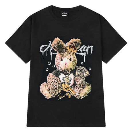 ユニセックス Tシャツ 半袖 ギャングラビット うさぎ バックプリント オーバーサイズ カジュアル ストリート系ファッション 韓国ファッション メンズ レディース DTC-621066792570