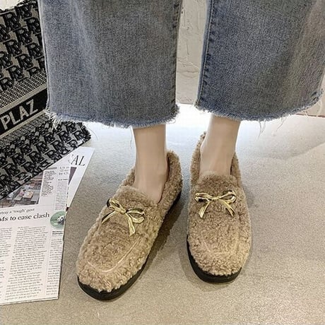 ファーシューズ ラムウール パンプス 22.5～25.0cm韓国ファッション レディース ボアシューズ ファー 防寒 もこもこ 歩きやすい 履きやすい カジュアル 631545625682