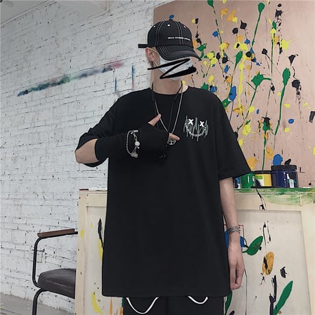 ユニセックス Tシャツ 半袖 ドロップショルダー ワンポイントプリント オーバーサイズ 韓国ファッション メンズ レディース トップス ストリートファッション DTC-620416043566