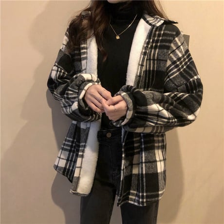 裏起毛 チェック柄 シャツ ジャケット アウター 厚手 暖かい チェックシャツ 長袖 ゆったり 韓国ファッション レディース 大人可愛い カジュアル レトロ DTC-658447529229