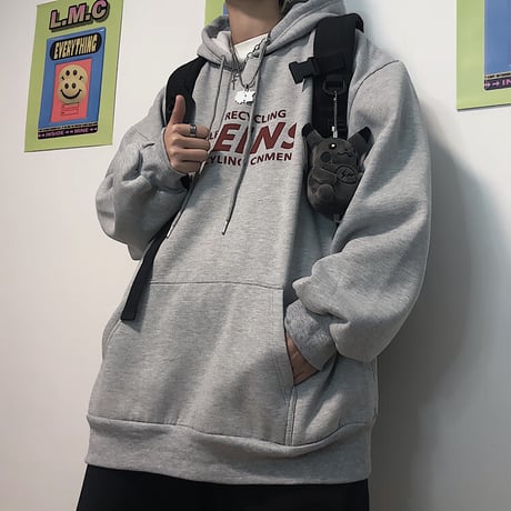 ユニセックス パーカー プルオーバー プラスベルベット ホワイト グレー 長袖 オーバーサイズ ゆったり カジュアル ストリートファッション DTC-606297076811