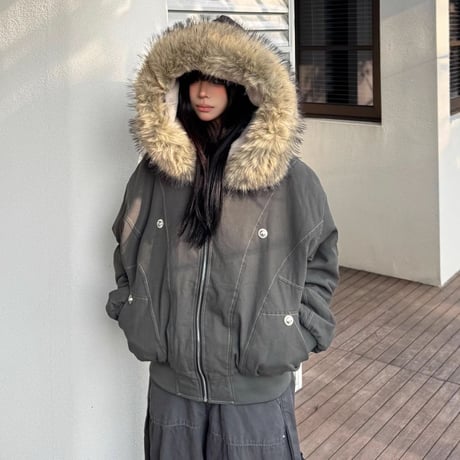 フード付き ブルゾン フェイクファー ジップアップ ボアジャケット 裏起毛 防寒 アウター 長袖 ゆったり ルーズ レトロ 大人可愛い ガーリー カジュアル DTCA-971007569370