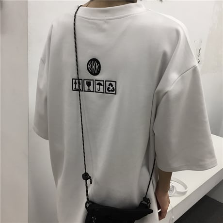 【2カラー】 ユニセックス Tシャツ 半袖 刺繍 クルーネック オーバーサイズ ゆったり シンプル 韓国ファッション メンズ レディース カジュアル ストリート系 DTC-640277176937