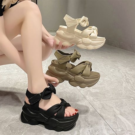 厚底 サンダル 22.0～24.5cm スポーツサンダル リボン 厚底サンダル スポサン カジュアル オープントゥ かわいい 韓国ファッション レディース DTC-712505187633