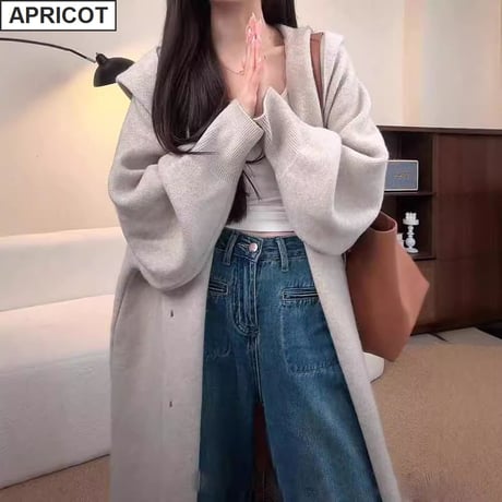 フード付き ロングニットカーディガン ニット ロング丈 カーディガン コーディガン 長袖 ゆったり ルーズ レトロ 大人可愛い ガーリー カジュアル DTCA-823949826525