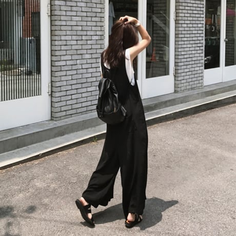 レディース サロペット オールインワン ワイドパンツ ノースリーブ ワイドパンツ 韓国ファッション (DCT-565140315743)