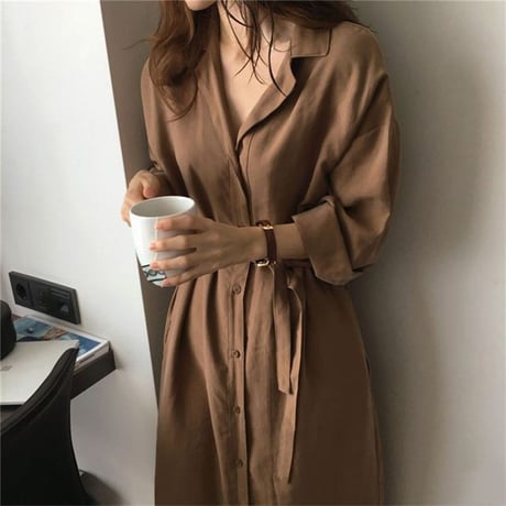 2WAY シャツワンピース ロングシャツ コート 薄手 ワンピース ルーズ 七分袖 レトロ 韓国ファッション レディース 大人可愛い ガーリー DCT-576487405143