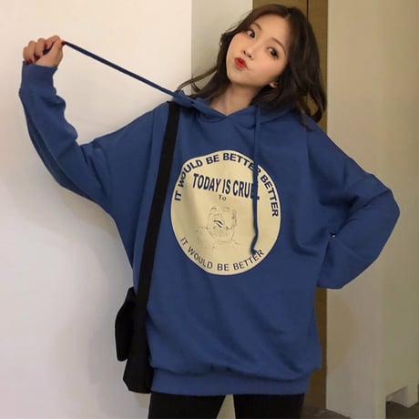 【選べる2カラー】 パーカー プルオーバー 韓国ファッション レディース ストリート系 ロゴ プリント 薄手 秋冬 秋 冬 (DTC-602174225125)