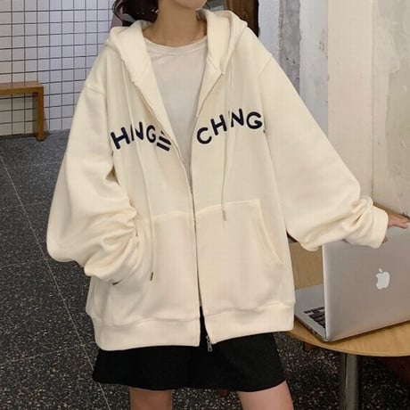 ジップアップ パーカー フーディー 薄手 ルーズ オーバーサイズ ゆったり 大きめ 長袖 レトロ カジュアル ストリート系ファッション ストリート女子 DTCA-647056396210