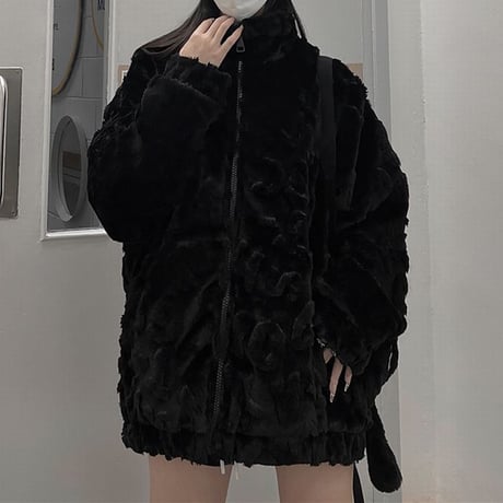 ファージャケット ボアジャケット ラムウール フェイクファー スタンドネック 厚め ジップアップ ルーズ レトロ 韓国ファッション レディース 大人可愛い ガーリー DTC-691162652827