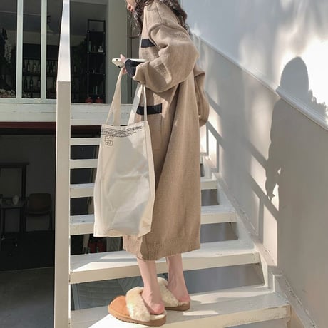 ロングカーディガン V ネック バイカラー ニット カーディガン ロング丈 長袖 韓国ファッション レディース レトロ 大人可愛い ガーリー DTC-691112682616
