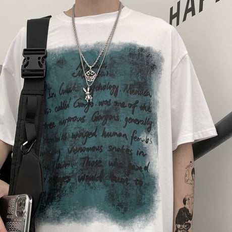 ユニセックス Tシャツ 半袖 レタープリント 英字 ラウンドネック オーバーサイズ トップス 大きめ カジュアル ストリートファッション DTC-640058576164