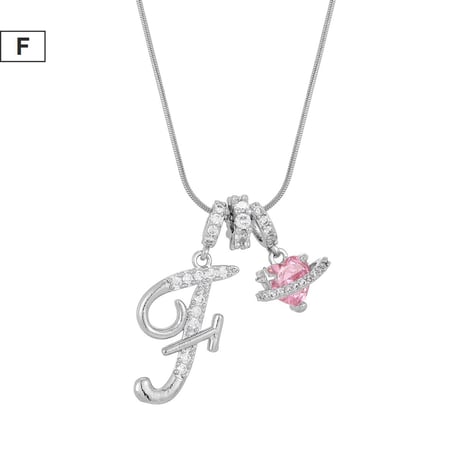 イニシャル Ａ-Ｚ ネックレス チェーン付き シルバー アルファベット ハートチャーム スネークボーンチェーン ペンダント アクセサリー 合金 ジュエリー DTCA-1026122476779
