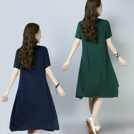 レディース アシンメトリー ドッキングワンピース 両サイドポケット 半袖 韓国ファッション (DCT-587974820788)