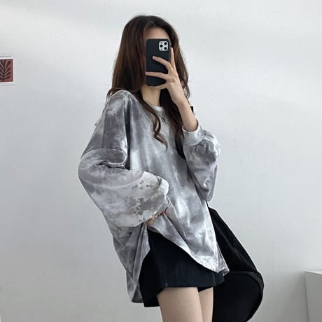 タイダイ柄 ロンT クルーネック オーバーサイズ プルオーバー シンプル tシャツ トップス ルーズ 長袖 レトロ 大人可愛い ガーリー ストリート女子 カジュアル DTCA-654722983078