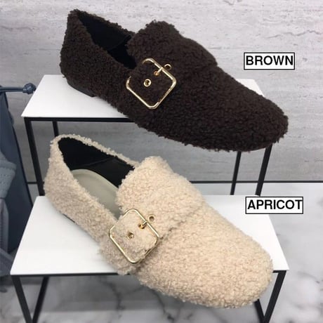 ボア フラットパンプス ボアパンプス 韓国ファッション レディース バックル フラットシューズ パンプス 歩きやすい 履きやすい ラウンドトゥ ぺたんこ 秋 冬 (DTC-605274127562)