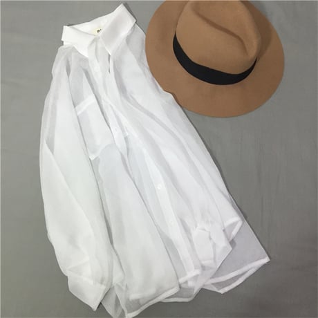 シースルー シャツ シフォン 肌見せ 長袖 透け感 ルーズ 韓国ファッション レディース トップス ブラウス 薄手 大人可愛い ガーリー DTC-595361157647