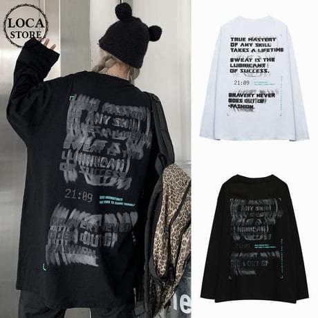 ユニセックス Tシャツ 長袖 ファントムレタープリント ラウンドネック オーバーサイズ トップス 大きめ カジュアル ストリートファッション DTC-650822796802