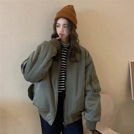 リバーシブル 2way ボアブルゾン MA-1 オーバーサイズ 韓国ファッション レディース アウター ブルゾン ドロップショルダー ストリート ボア 秋 冬 (DTC-600883761203)