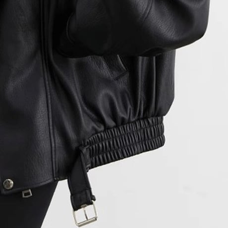 PU レザージャケット フェイクレザー ジップアップ ライダースジャケット ライトアウター ブルゾン オーバーサイズ ゆったり ルーズ レトロ カジュアル DTCA-976311479402
