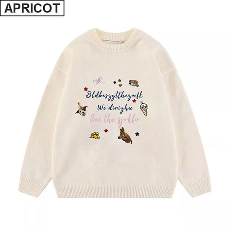 ニット セーター トップス クルーネック プルオーバー ゆったり ルーズ 長袖 レトロ 大人可愛い ガーリー カジュアル DTCA-864928687348