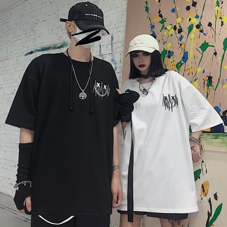 ユニセックス Tシャツ 半袖 ドロップショルダー ワンポイントプリント オーバーサイズ 韓国ファッション メンズ レディース トップス ストリートファッション DTC-620416043566