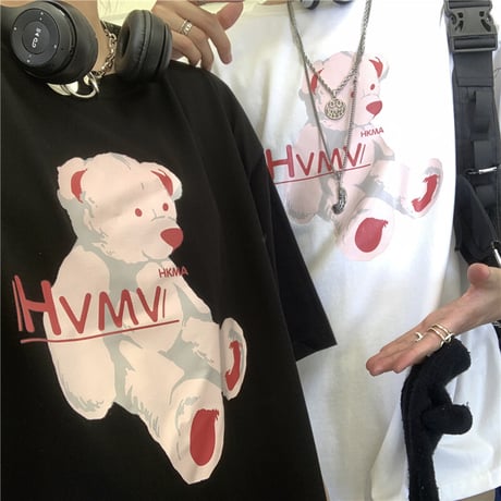 ユニセックス tシャツ クマちゃん ベアー ルーズ 韓国ファッション メンズ レディース オーバーサイズ トップス 大きめ カジュアル ストリートファッション DTC-642775642182