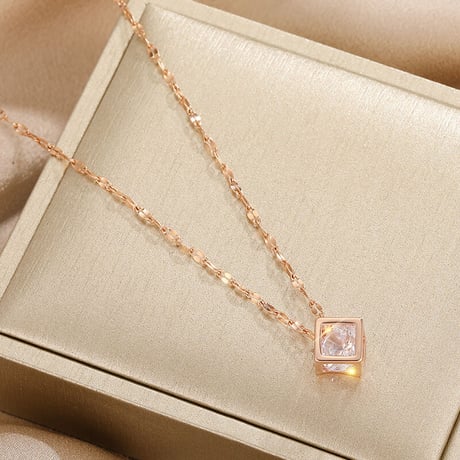 ネックレス キューブ CZ チェーン付き 金属アレルギー対応 ペンダント アクセサリー チタン K14メッキ シンプル DTC-615614054033