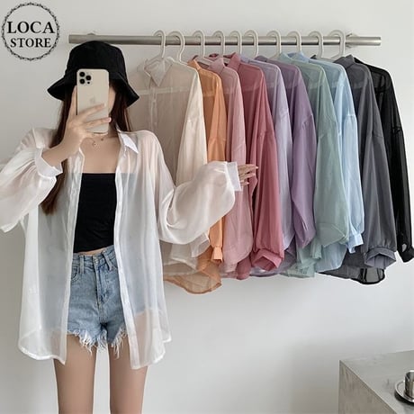 【11color】 シアーシャツ パフ袖 シフォン オーバーサイズ ルーズ シアーブラウス 長袖 レトロ 韓国ファッション レディース Y2K 大人可愛い ガーリー DTC-672456293033