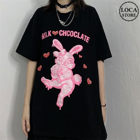 ユニセックス Tシャツ 半袖 メンズ レディース ラウンドネック うさぎ ラビット プリント オーバーサイズ 大きいサイズ ルーズ ストリート TBN-616203345862