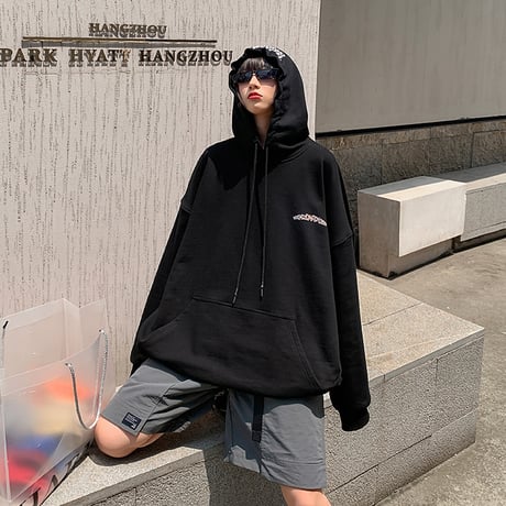 ユニセックス プルオーバー パーカー メンズ レディース 英字 袖プリント バックプリント オーバーサイズ ルーズ 大きいサイズ ストリート ファッション TBN-623726253642