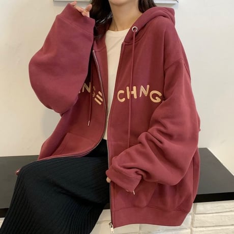 ジップアップ パーカー フーディー 薄手 ルーズ オーバーサイズ ゆったり 大きめ 長袖 レトロ カジュアル ストリート系ファッション ストリート女子 DTCA-647056396210