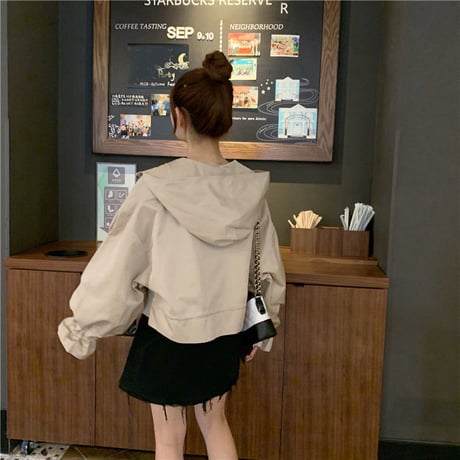 レディース ショートジャケット マウンテンパーカー ブルゾン パーカー ベルスリーブ 春 秋 アウター 薄手 韓国 韓国ファッション (DTC-602065336736)